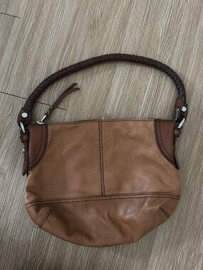 Fossil Two-Tone Tan and Dark Brown Leather Shoulder Bag